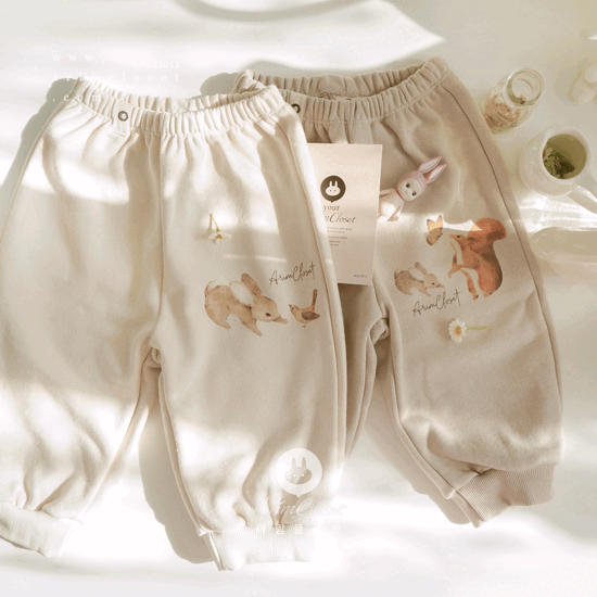 토끼랑 다람쥐랑 보내는 즐거운 시간_bottom - beige / cream cute baby cotton pants