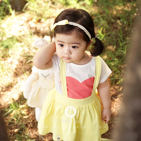 너가 귀여워서 어쩔 수 없어 &gt;.&lt; - cute yellow baby overalls cotton skirt
