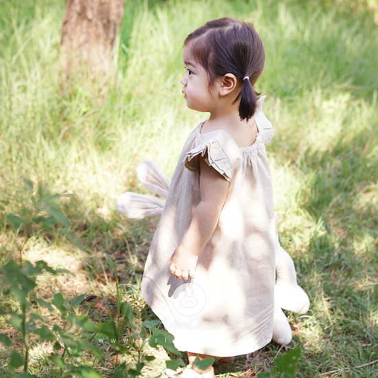 [2차제작] 그녀가 숲속에서 토끼를 만났을 때 :) - deep green / nature beige linen cotton baby dress
