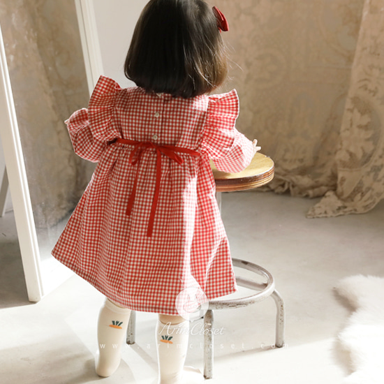 [2차제작] 귀여운 그녀 체리체리해 &gt;.&lt; - amazing cute 1oz red check baby cotton dress