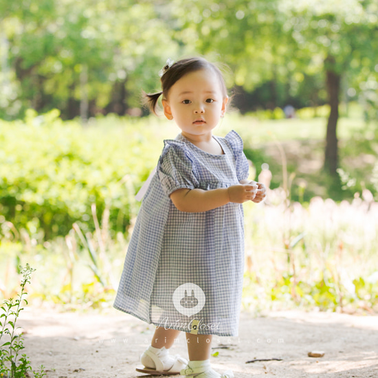 [4차제작] 그녀의 부드러운 하늘색 솜사탕 하나 :) - lovely violet blue check cotton baby dress