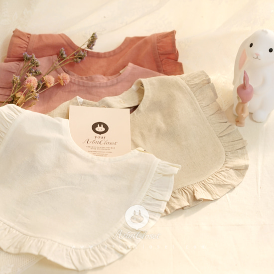맘마 먹는 시간에도 분위기 있게 :) - linen &amp; cotton 4color basic baby frill bib