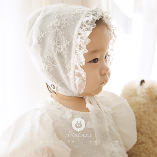 [4차제작] 보넷 하나로 넘 예쁨 돋아 미안한 오늘 &gt;.&lt; - lovely lace + cotton baby pure bonnet