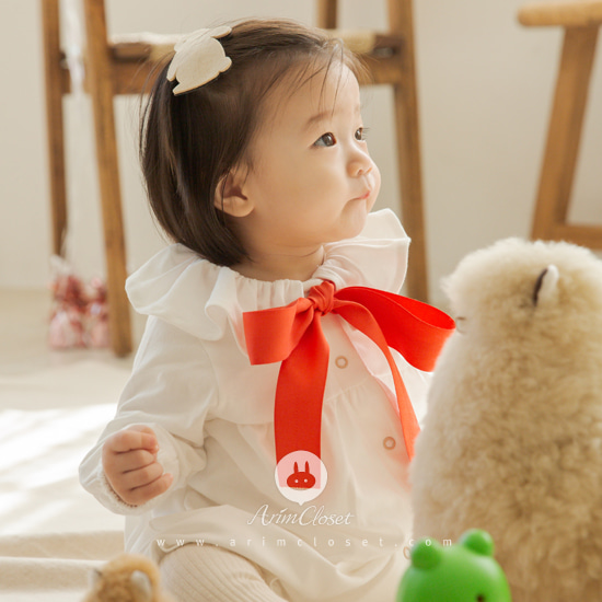 [2차제작] 우유없인 못살아 &gt;.&lt; , 베베이야기 - white + red ribbon &amp; yellow + pink ribbon milk cotton baby bodysuit