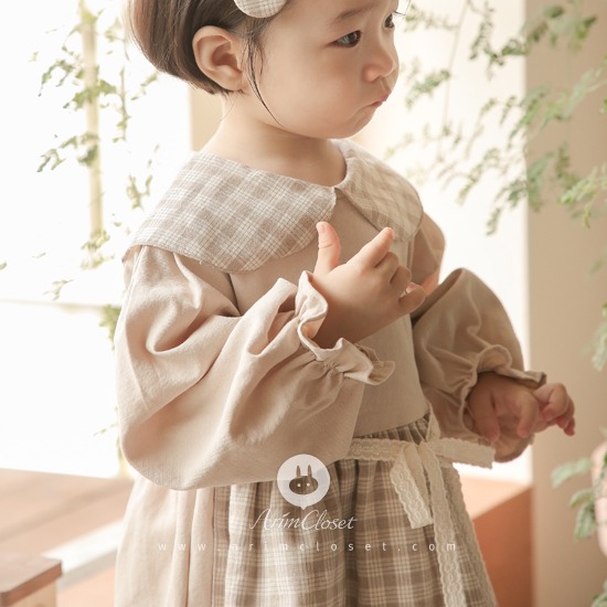 [3차제작] 아기 다람쥐가 건넨 작은 도토리 하나 - check kara cute apron cotton baby dress