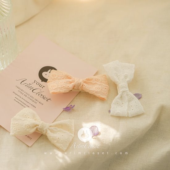 [13차제작] 앙증맞은 쪼꼬미가 요기에도 있지요 :) - white &amp; beige &amp; peach mini ribbon cotton lace hair pin