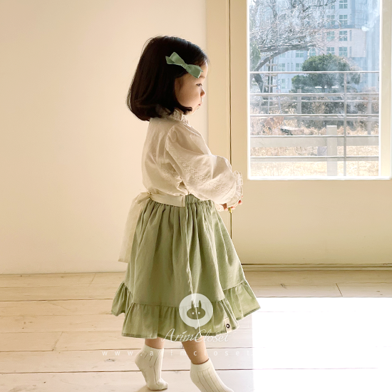 [3차제작] 싱그러운 날에 신이난 쪼꼬미는 귀엽데요 - olive green and cream ribbon point so cute cotton baby skirt