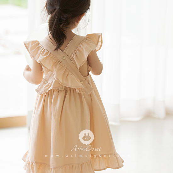 [2차제작] 찾았다 ! 우리 쪼꼬미의 앙증맞은 천사날개 &gt;.&lt; - so lovely peach pink frill wings point apron style baby cotton dress