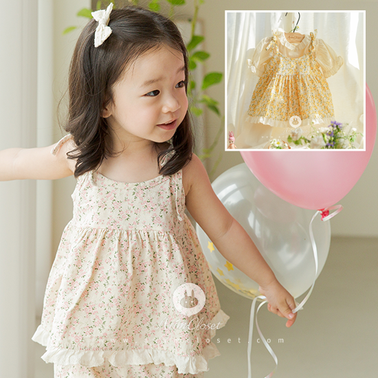 [2차제작] 예쁜 꽃잎들로 만든 쪼꼬미의 깜찍한 옷이래요 :) - so cute pink flower, yellow flower lace point cotton baby blouse