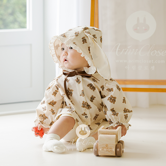 [3차제작] 아기토끼가 되고 싶은 귀여운 아기 곰돌이에게.. - brown small bear + brown ribbon cotton baby blouse or cardigan