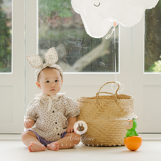 [2차제작] 안개꽃을 좋아하는 귀여운 아기토끼에게.. -navy flower + lace ribbon bunny style baby cotton blouse or cardigan