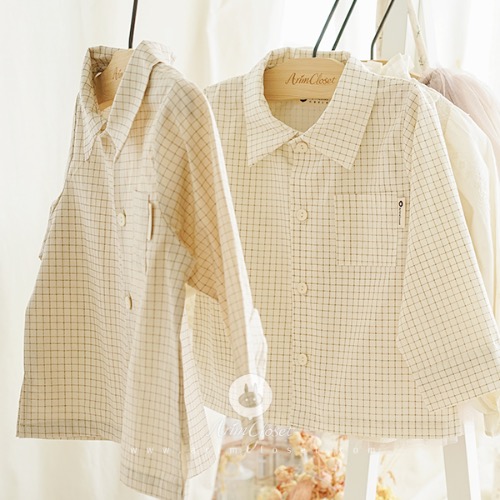 쪼꼬미에게 귀여운 동생이 있다면 :) - 2color line check pocket point baby cotton shirts