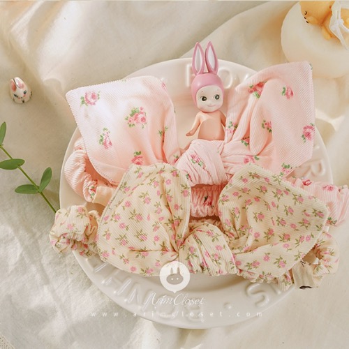 쪼꼬미 시절에 귀여운 토끼 만들기 &gt;.&lt; - so cute pink, flower corduroy cotton bunny band