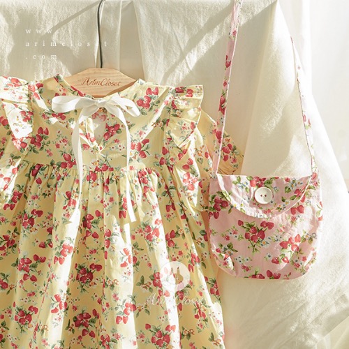 까꿍~귀여운 아기 딸기 요정아 - yellow strawberry cotton baby dress