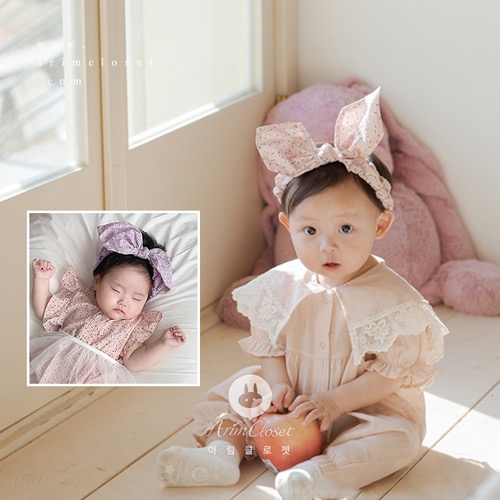까꿍, 꽃송이보다 귀여운 아기토끼 - baby pink &amp; violet flower cotton bunny band