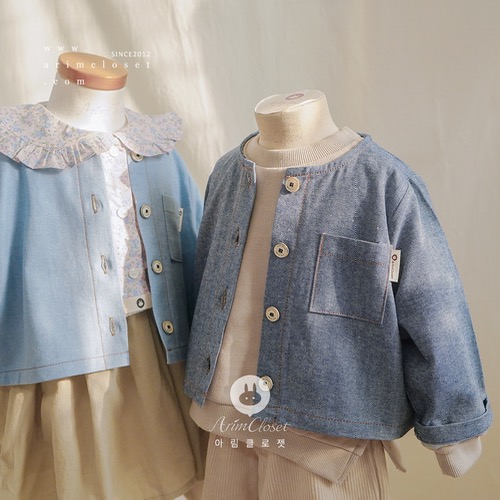 쪼꼬미의 귀여운 오늘의 코디 &gt;.&lt; - light blue or deep blue denim baby cotton jaket