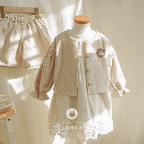 [2차제작] 쪼꼬미의 분위기에 햇살도 반했죠 :) - beige lace point coduroy baby cotton cardigan or jacket