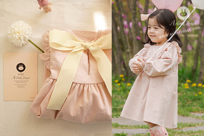 [4차제작] 그녀는 꼭 달콤말랑한 마시멜로우 같아 &gt;.&lt; - big ribbon lovely light pink baby cotton dress