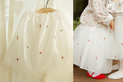 [2차제작] 몽실몽실 하양이 구름 꼬옥 안고서 - flower embroidery white baby tutu skirt