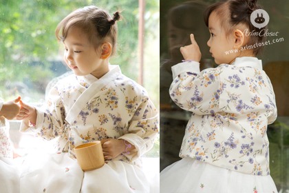 신비로운 꽃길따라 쪼꼬미가 왔또요 - cute Korean trandition 1oz violet flower jaket