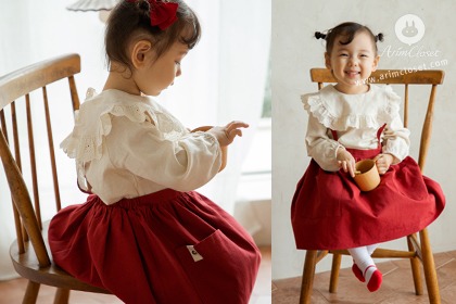 쪼꼬미가 그리는 동화는 언제나 해피엔딩 :) - lovely red 2type baby cotton overall skirt