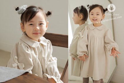 [5차제작] 우리 쪼꼬미는 오늘 귀요미하고 따스해 &gt;.&lt; - lace point beige corduroy baby cute cotton dress