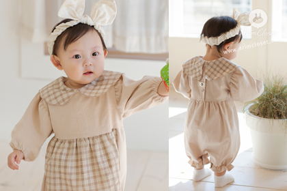다람쥐가 우리 아가에게 건넨 작은 도토리 하나 - check kara cute apron cotton baby bodysuit