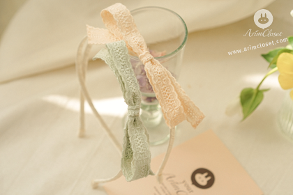 [7차제작]쪼꼬미에게도 감성이 있대요, 헤어밴드 - peach &amp; mint &amp; ribbon cotton lace hairband