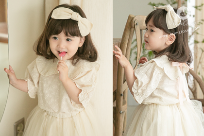 [4차제작] 어느 맑은 날 너가 좋아하는 민들레 꽃이랑 (반팔) - natural color punching cotton baby blouse