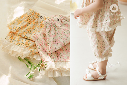 예쁜 꽃잎들로 만든 쪼꼬미의 귀여운 바지래요 :) - so cute pink flower, yellow flower lace point cotton baby pants