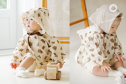 [4차제작] 아기토끼가 되고 싶은 귀여운 아기 곰돌이에게.. - brown small bear + brown ribbon cotton baby blouse or cardigan