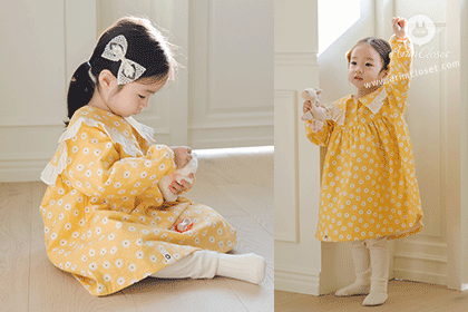쪼꼬미는 나만 바라보는 귀여운 해바라기 :) - cute yellow like sun flower big collar baby 1oz cotton dress