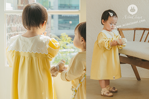 [2차제작] 귀여운 쪼꼬미 보고 아기 오리가 따라오죠 :) - cute yellow sailor point baby cotton dress