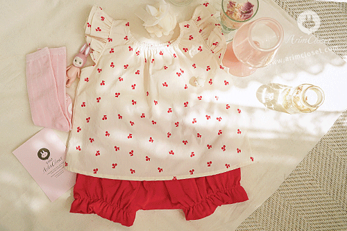 레드 체리의 새콤달콤함은 쪼꼬미 취향이죠 &gt;.&lt; -red point so cute cotton blouse and  bloomer set