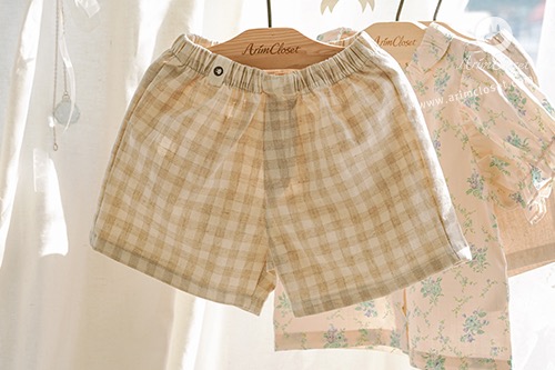 쪼꼬미야 까꿍~나랑놀자~, 체크이야기 - linen cotton check baby baisc summer pants