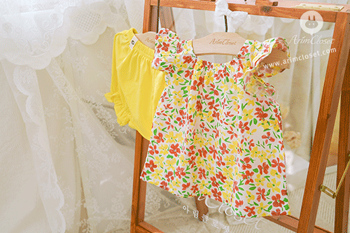 [new10%↓ 6.30 11am까지] 귀엽고 깜찍함에 오늘 쪼꼬미는 귀염둥이가 되었죠 - cute red and yellow flower blouse and cotton bloomer set