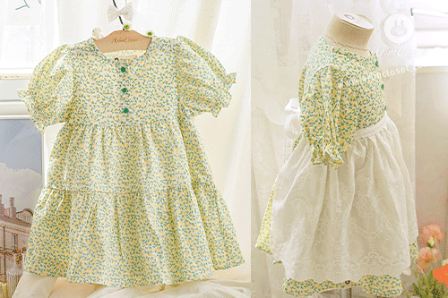 [2차제작] 새싹처럼 귀여운 쪼꼬미가 나타났지요 &gt;.&lt; - green and yellow fresh leaves cancan cotton baby dress