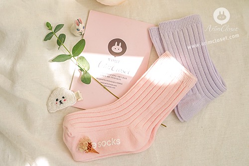 딸기반 귀요미의 양말이래요 - pink &amp; violet baby socks (2ea 1set)