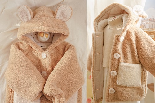 겨울에 나타난 몽실몽실 아기 곰돌이 - 4oz bear brown fleece fur baby coat
