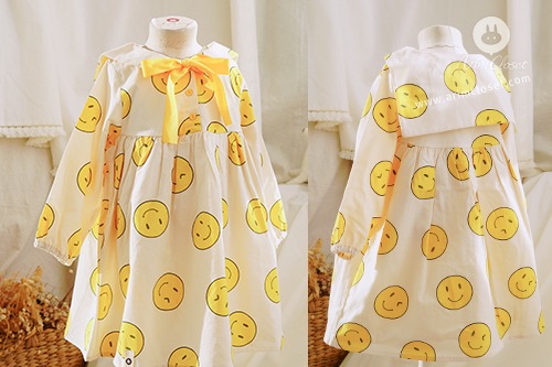[Sale][other_design] 모찌모찌 너의 볼 넘 귀욥다 !! - cute smile pattern yellow sailor baby cotton dress