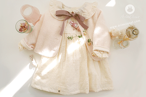 우리 쪼꼬미가 좋아하는 민들레 꽃이랑 :) - premium punching cotton brown ribbon point baby 1oz dress