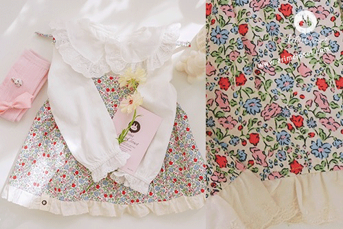 [2차제작] 어여쁜 꽃들로 만든 쪼꼬미의 귀염 뽀짝한 옷이래요 :) - red, pink, blue flower lace point cotton baby cute blouse