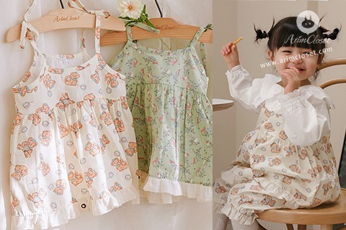 [2차제작] 곰이랑 토끼를 좋아하는 귀여운 쪼꼬미의 옷이래요:) - bear, bunny flower lace point cotton cute baby blouse