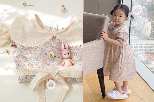 [2차제작] 어여쁜 핑크 꽃을 좋아하는 쪼꼬미의 뽀얀 오늘 - big lace collar baby flower cotton baby dress