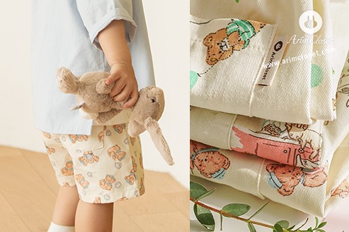토끼 가족과 곰돌이 가족과 함께하는 귀여운 날이죠 - cute bunny, bear cotton baby basic summer pants