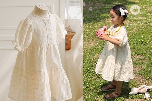 [new10%↓ 6.8 11am까지] 어여쁜 데이지 꽃과 여름 햇살에 눈부신 그녀 - lovely natural lace pure cotton baby dress