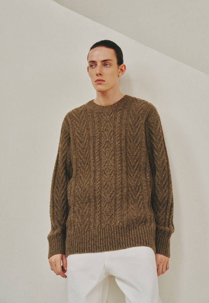 Cable Knit Sweater_ Khaki Brown
