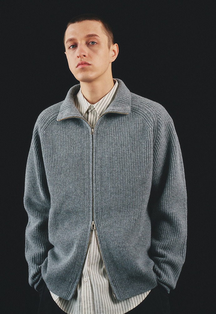 Wool Cashmere Knit Zip-up_ Grey