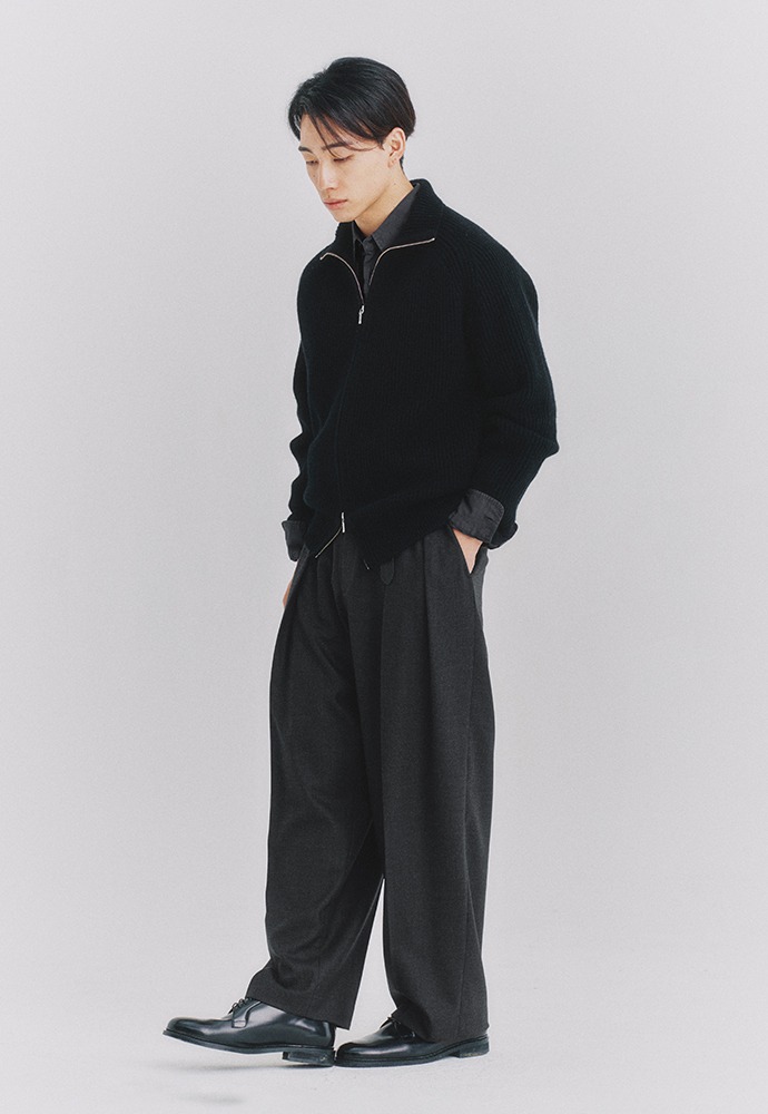 Reverse Wool Two Tuck Pants_ Dark Charcoal