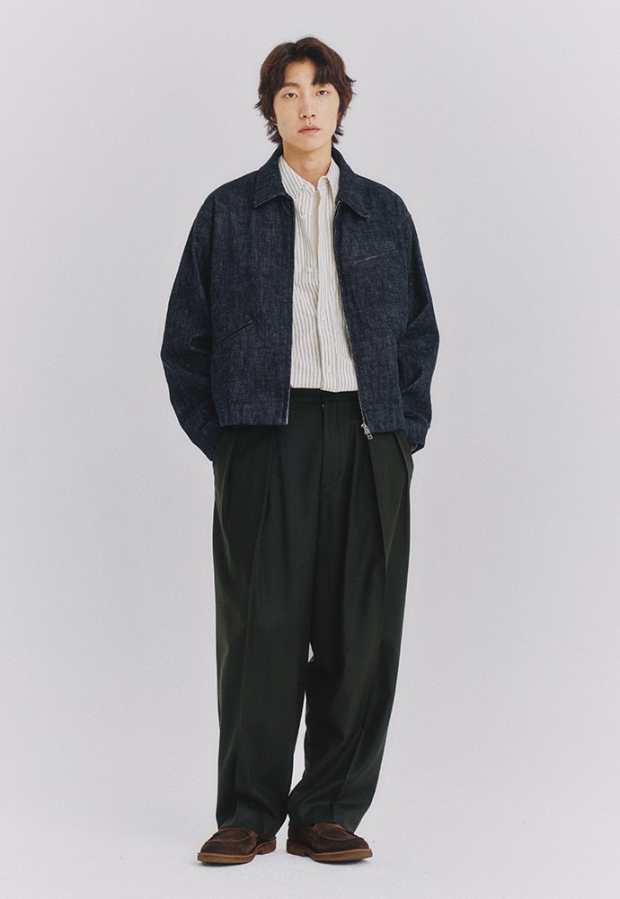 Reverse Wool Two Tuck Pants_ Olive Charcoal